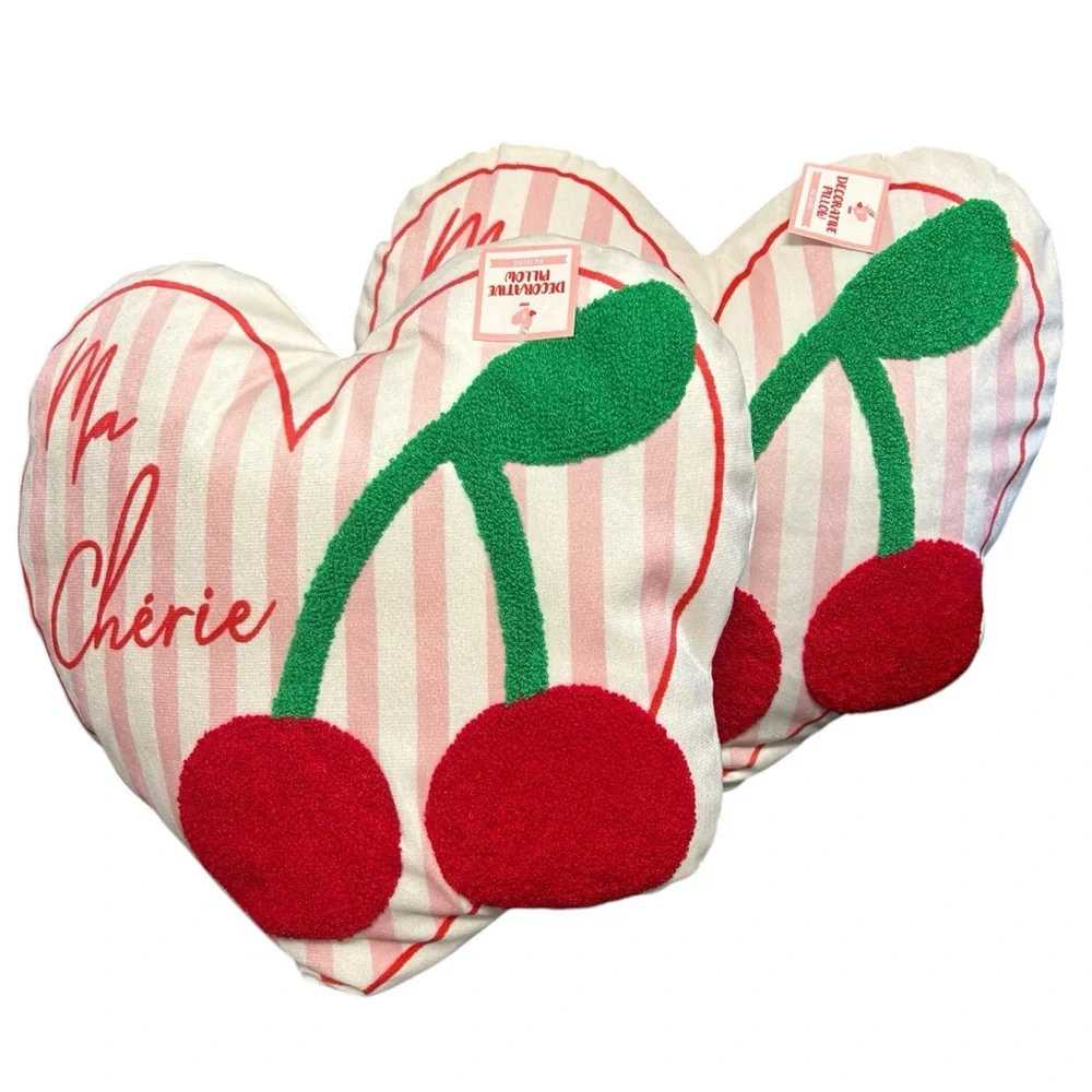Target Heart Ma Cherie Cherries Pink Throw Pillow Set Of 2 NEW 14 inches